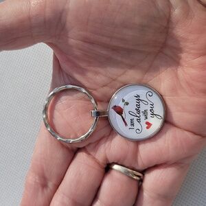 Cardinal and Heart Keychain I Am Always With You Glass Pendant White Black New